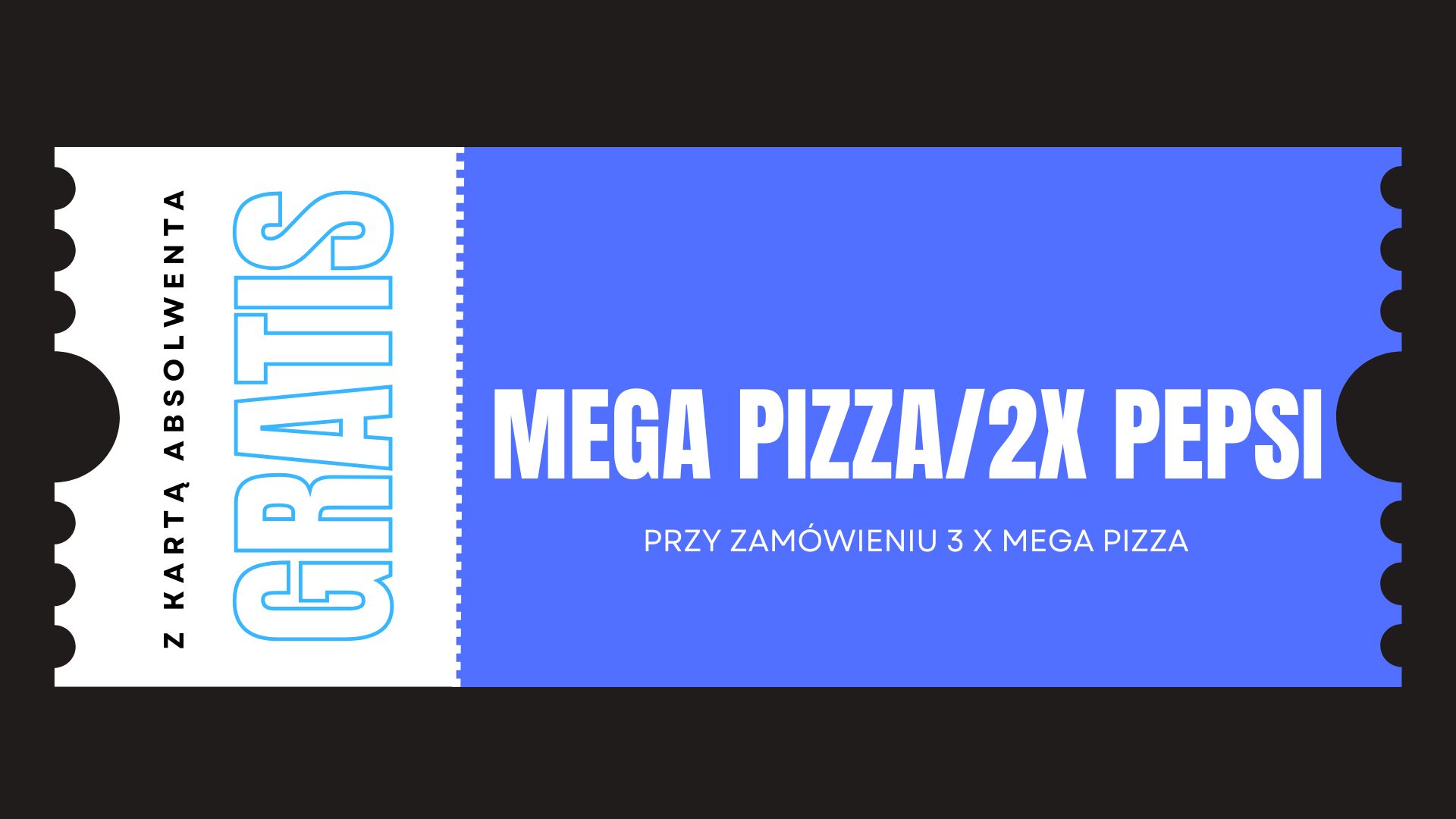 20% rabatu na każdą pizzę 42cm i 50cm (dotyczy zamówień w lokalu oraz na wynos włącznie z odbiorem osobistym; nie łączy się z innymi promocjami) ważne do 31.10.2025